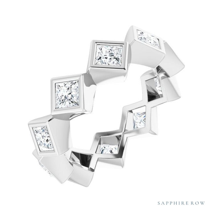 Sapphire Row Lab-Grown Diamond Princess-Cut Bezel Band - 14K White Gold, 3 × 3 mm, 6