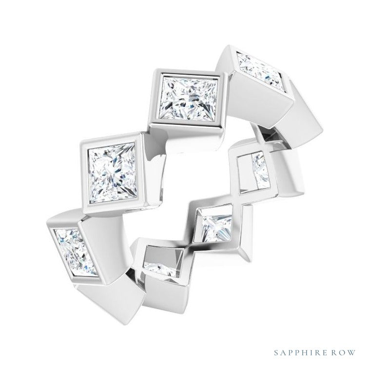 Sapphire Row Lab-Grown Diamond Princess-Cut Bezel Band - 14K White Gold, 4 × 4 mm, 6