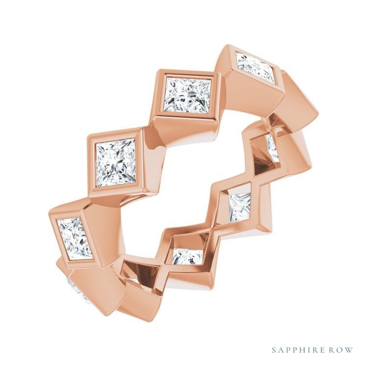 Sapphire Row Lab-Grown Diamond Princess-Cut Bezel Band - 14K Rose Gold, 3 × 3 mm, 6