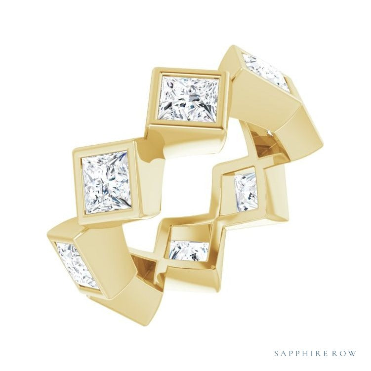 Sapphire Row Lab-Grown Diamond Princess-Cut Bezel Band - 14K Yellow Gold, 4 × 4 mm, 4.5