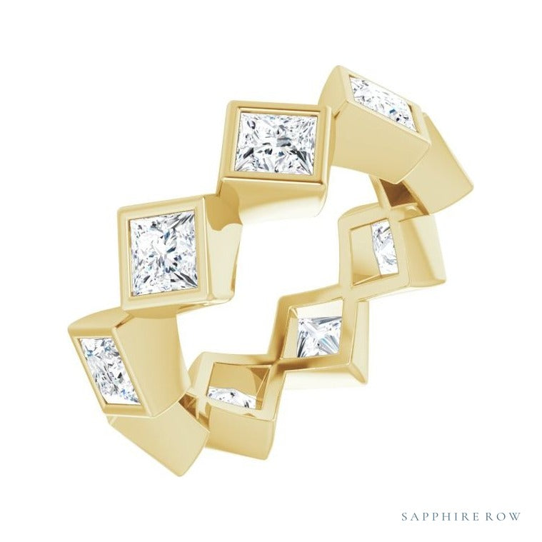 Sapphire Row Lab-Grown Diamond Princess-Cut Bezel Band - 14K Yellow Gold, 4 × 4 mm, 7.5
