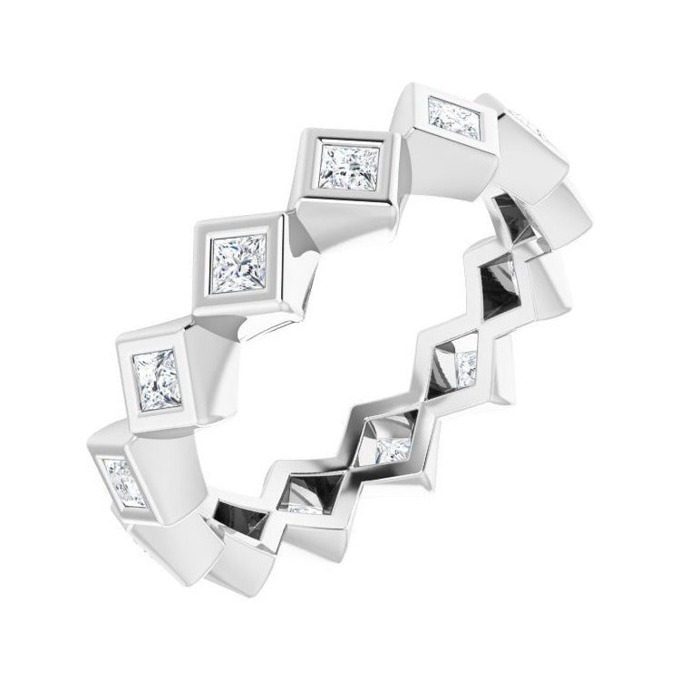 Sapphire Row Lab-Grown Diamond Princess-Cut Bezel Band - 14K White Gold, 1.75 × 1.75 mm, 4.5