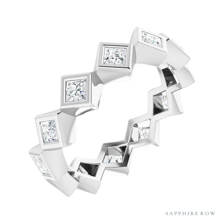 Sapphire Row Lab-Grown Diamond Princess-Cut Bezel Band - 14K White Gold, 2.25 × 2.25 mm, 6.5