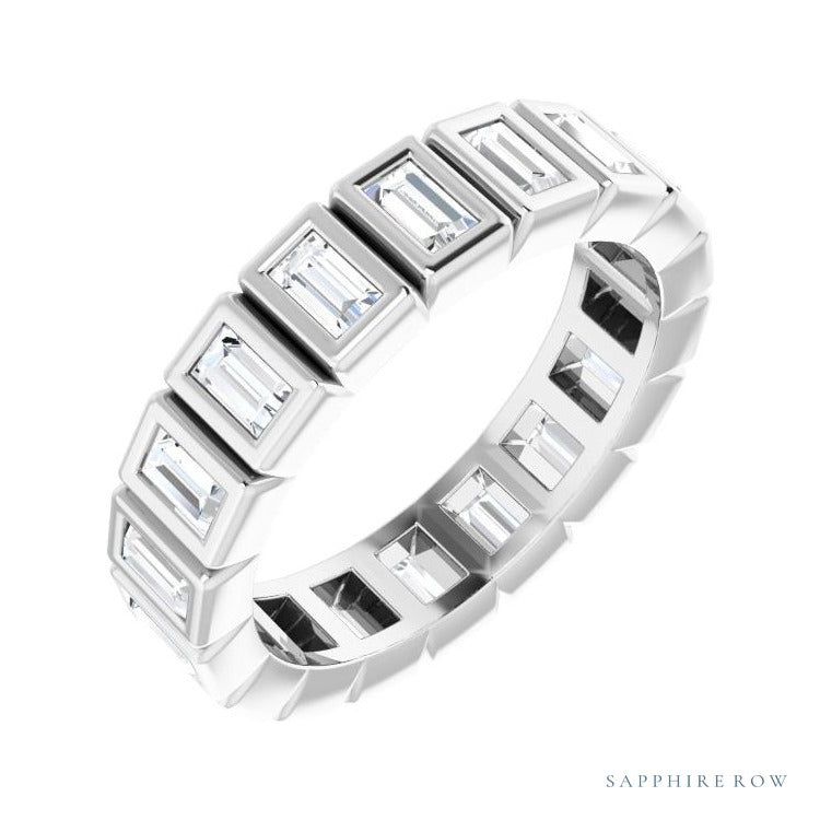 Sapphire Row Lab-Grown Diamond Baguette Bezel Band - 14K White Gold, 3 × 1.75 mm, 5.5