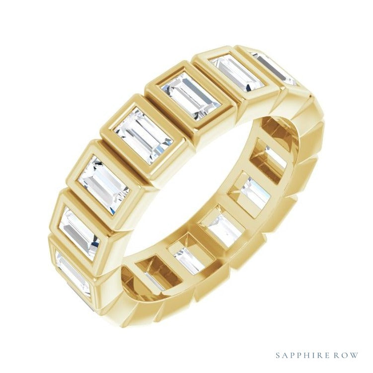 Sapphire Row Lab-Grown Diamond Baguette Bezel Band - 14K Yellow Gold, 3.5 × 2 mm, 4.5