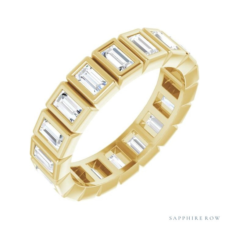 Sapphire Row Lab-Grown Diamond Baguette Bezel Band - 14K Yellow Gold, 3.5 × 2 mm, 7.5