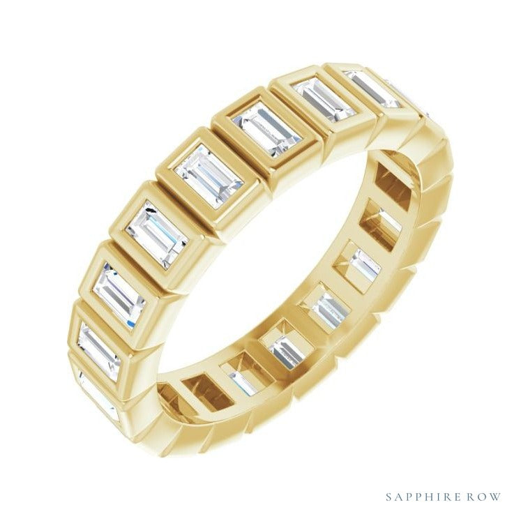 Sapphire Row Lab-Grown Diamond Baguette Bezel Band - 14K Yellow Gold, 3 × 1.75 mm, 6.5