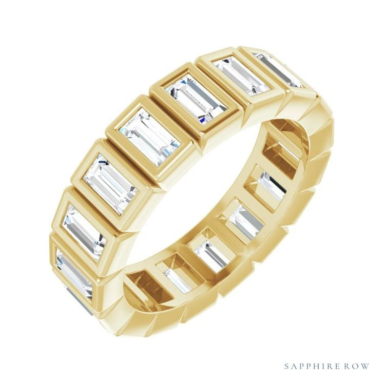 Sapphire Row Lab-Grown Diamond Baguette Bezel Band - 14K Yellow Gold, 3.75 × 2 mm, 5.5