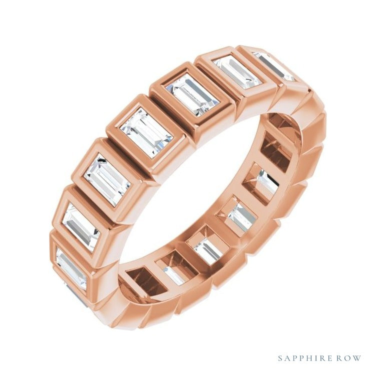 Sapphire Row Lab-Grown Diamond Baguette Bezel Band - 14K Rose Gold, 3 × 1.75 mm, 4.5