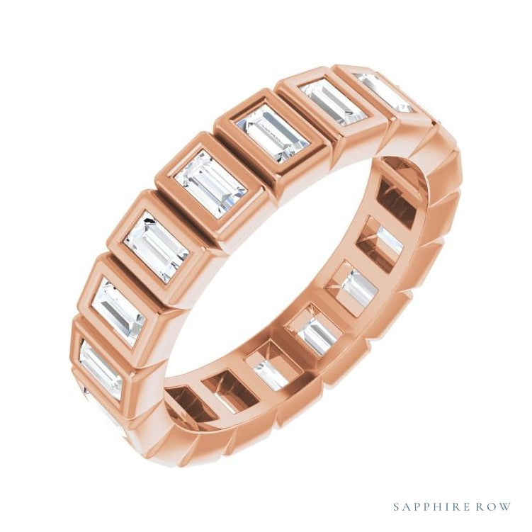 Sapphire Row Lab-Grown Diamond Baguette Bezel Band - 14K Rose Gold, 3 × 1.75 mm, 5.5