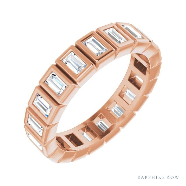 Sapphire Row Lab-Grown Diamond Baguette Bezel Band - 14K Rose Gold, 3 × 1.75 mm, 6.5