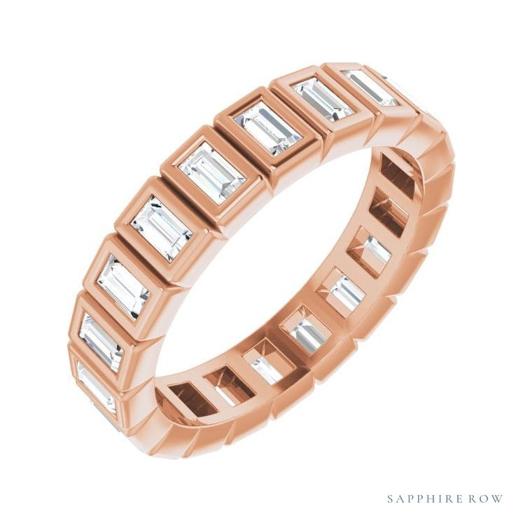Sapphire Row Lab-Grown Diamond Baguette Bezel Band - 14K Rose Gold, 3 × 1.75 mm, 7.5