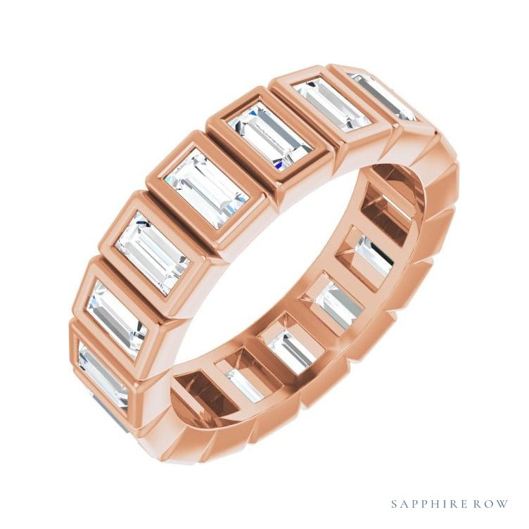 Sapphire Row Lab-Grown Diamond Baguette Bezel Band - 14K Rose Gold, 3.75 × 2 mm, 5.5