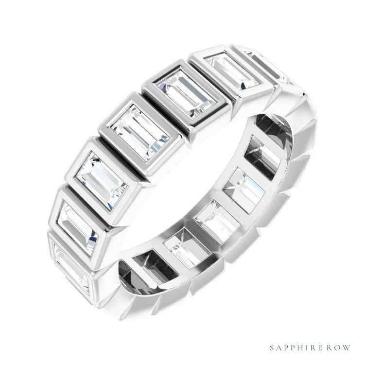Sapphire Row Lab-Grown Diamond Baguette Bezel Band - 14K White Gold, 3.5 × 2 mm, 4.5