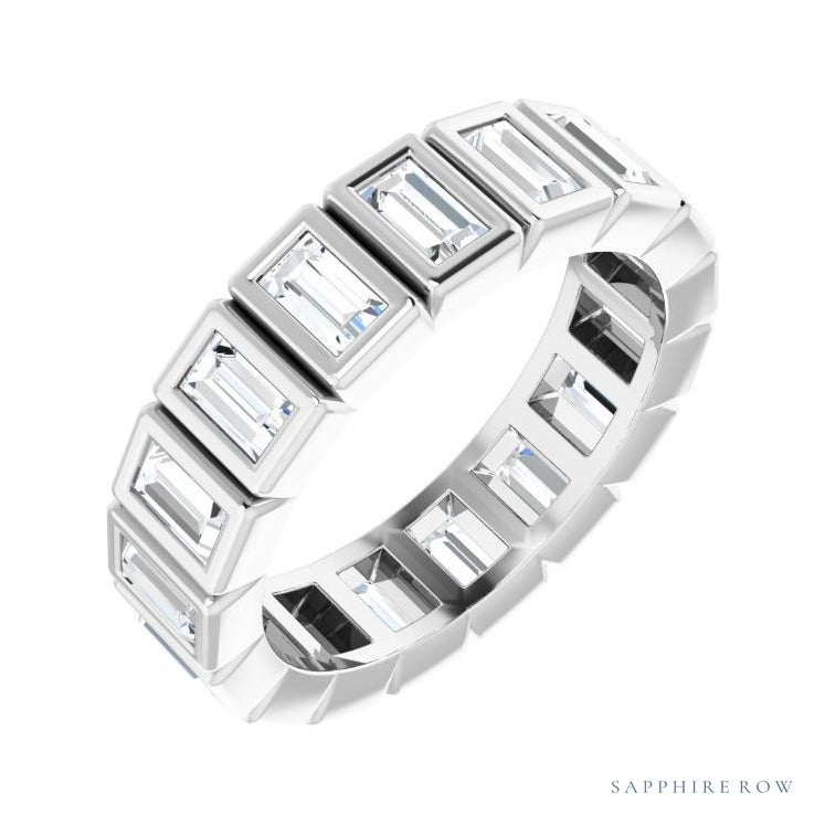 Sapphire Row Lab-Grown Diamond Baguette Bezel Band - 14K White Gold, 3.5 × 2 mm, 5.5