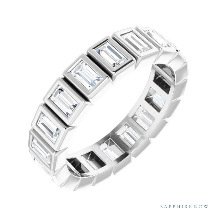 Sapphire Row Lab-Grown Diamond Baguette Bezel Band - 14K White Gold, 3.5 × 2 mm, 7.5