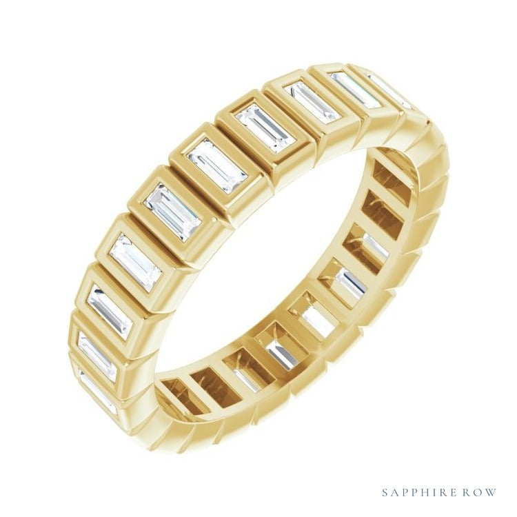 Sapphire Row Lab-Grown Diamond Baguette Bezel Band - 14K Yellow Gold, 3 × 1.25 mm, 7