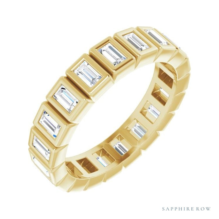 Sapphire Row Lab-Grown Diamond Baguette Bezel Band - 14K Yellow Gold, 3 × 1.75 mm, 7