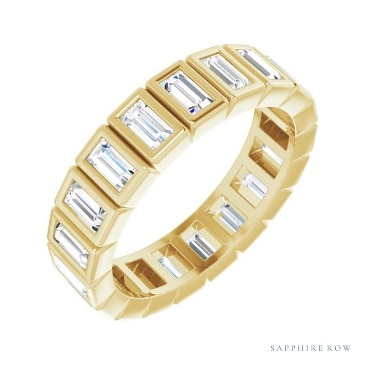 Sapphire Row Lab-Grown Diamond Baguette Bezel Band - 14K Yellow Gold, 3.75 × 2 mm, 8