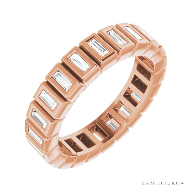 Sapphire Row Lab-Grown Diamond Baguette Bezel Band - 14K Rose Gold, 2.5 × 1 mm, 4