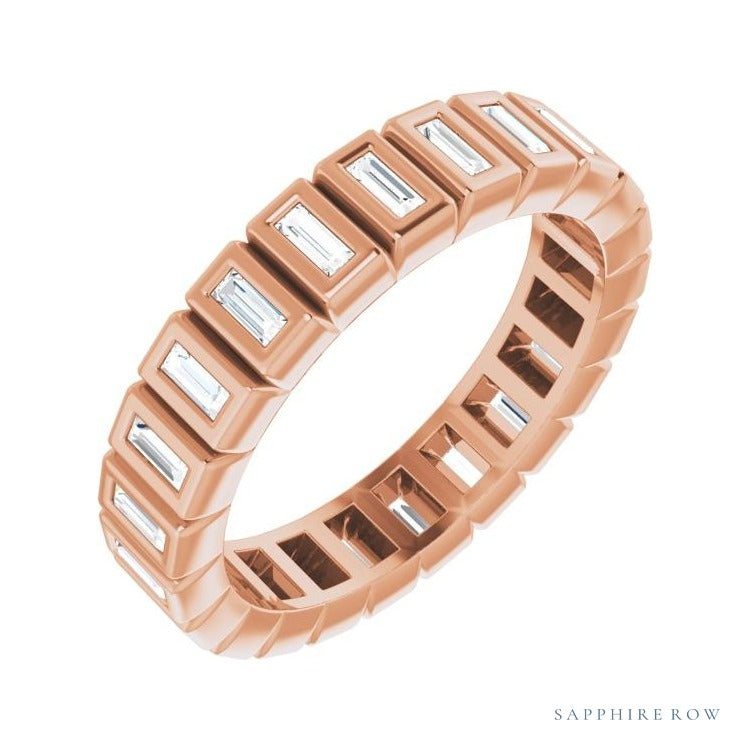 Sapphire Row Lab-Grown Diamond Baguette Bezel Band - 14K Rose Gold, 2.5 × 1 mm, 5