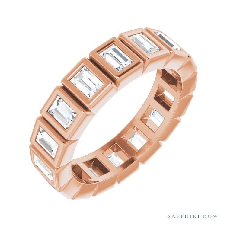 Sapphire Row Lab-Grown Diamond Baguette Bezel Band - 14K Rose Gold, 3 × 2 mm, 4.5