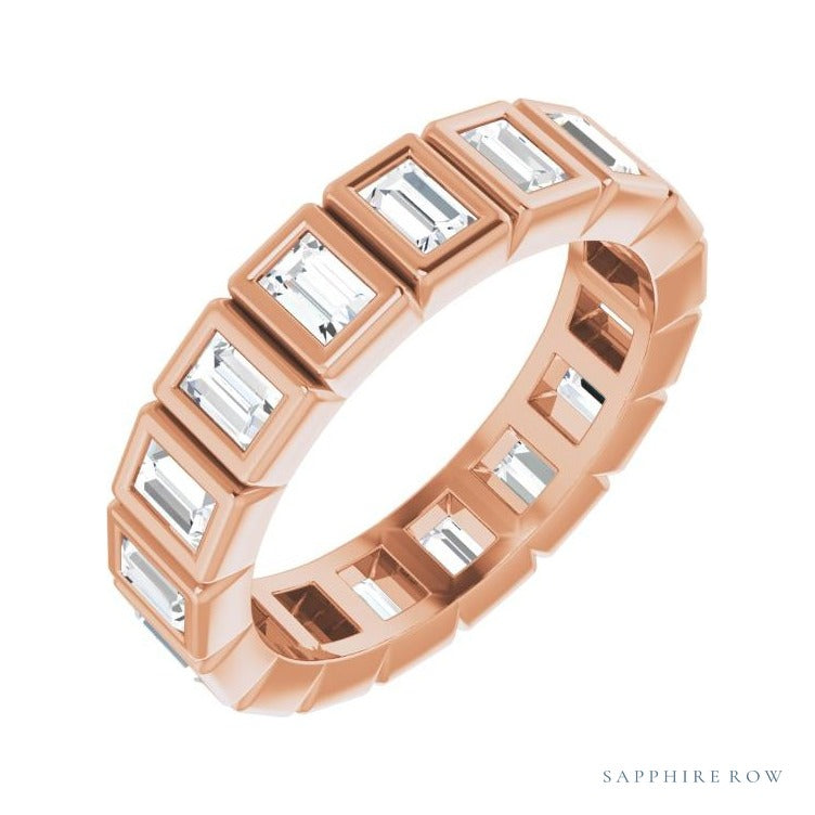 Sapphire Row Lab-Grown Diamond Baguette Bezel Band - 14K Rose Gold, 3 × 2 mm, 5.5
