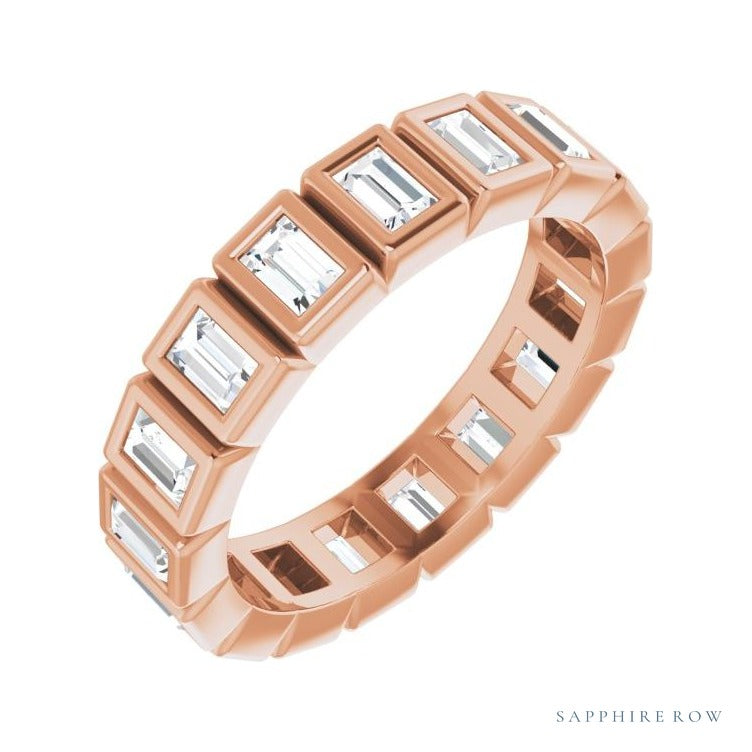 Sapphire Row Lab-Grown Diamond Baguette Bezel Band - 14K Rose Gold, 3 × 2 mm, 6.5