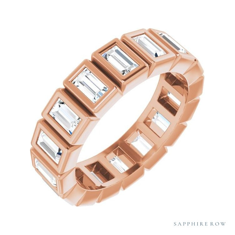 Sapphire Row Lab-Grown Diamond Baguette Bezel Band - 14K Rose Gold, 3.5 × 2 mm, 5