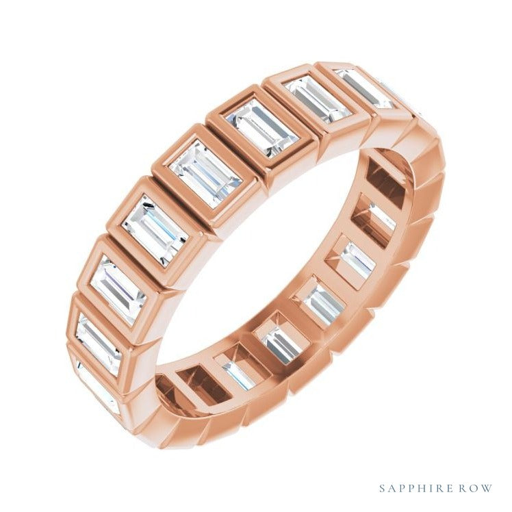 Sapphire Row Lab-Grown Diamond Baguette Bezel Band - 14K Rose Gold, 3.5 × 2 mm, 8