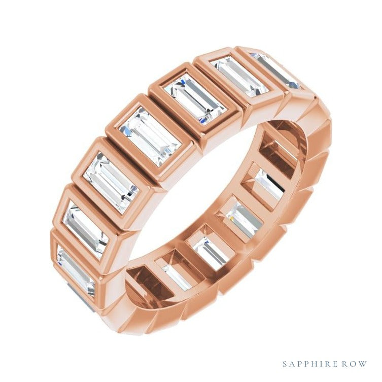 Sapphire Row Lab-Grown Diamond Baguette Bezel Band - 14K Rose Gold, 4 × 2 mm, 5.5