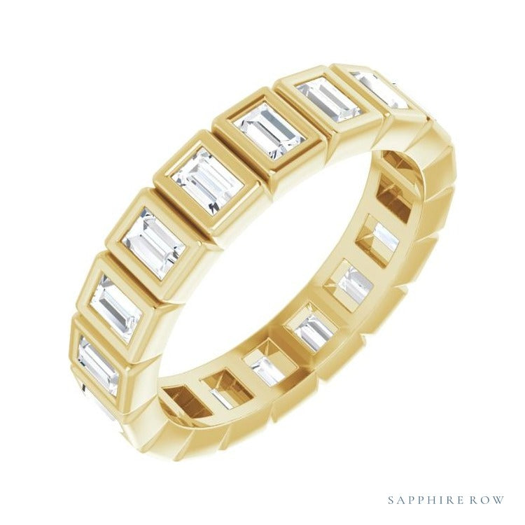 Sapphire Row Lab-Grown Diamond Baguette Bezel Band - 14K Yellow Gold, 3 × 2 mm, 7