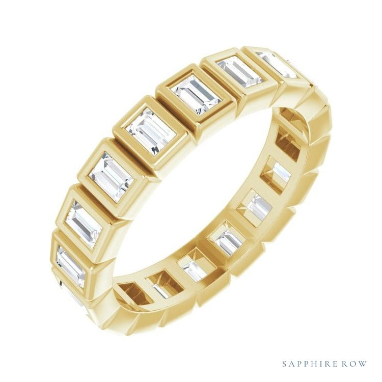 Sapphire Row Lab-Grown Diamond Baguette Bezel Band - 14K Yellow Gold, 3 × 2 mm, 8