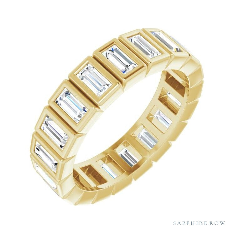 Sapphire Row Lab-Grown Diamond Baguette Bezel Band - 14K Yellow Gold, 4 × 2 mm, 8