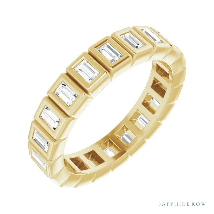 Sapphire Row Lab-Grown Diamond Baguette Bezel Band - 14K Yellow Gold, 2.5 × 1.5 mm, 5.5