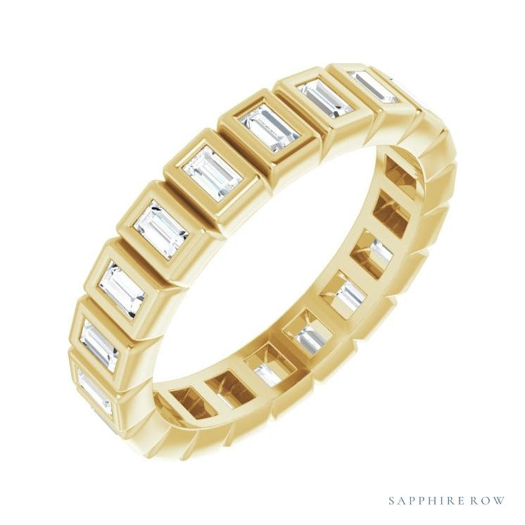Sapphire Row Lab-Grown Diamond Baguette Bezel Band - 14K Yellow Gold, 2.5 × 1.5 mm, 6.5