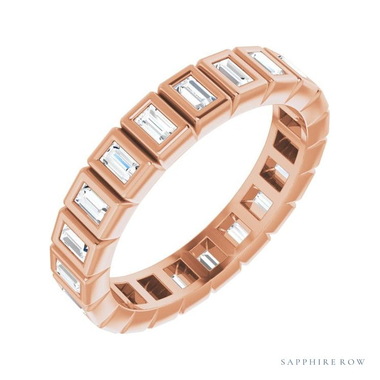 Sapphire Row Lab-Grown Diamond Baguette Bezel Band - 14K Rose Gold, 2.5 × 1.5 mm, 7
