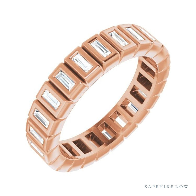 Sapphire Row Lab-Grown Diamond Baguette Bezel Band - 14K Rose Gold, 2.5 × 1 mm, 4.5