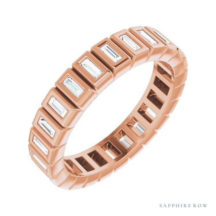 Sapphire Row Lab-Grown Diamond Baguette Bezel Band - 14K Rose Gold, 2.5 × 1 mm, 5.5