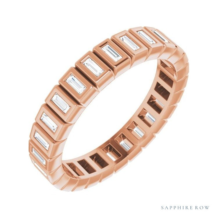 Sapphire Row Lab-Grown Diamond Baguette Bezel Band - 14K Rose Gold, 2.5 × 1 mm, 7.5