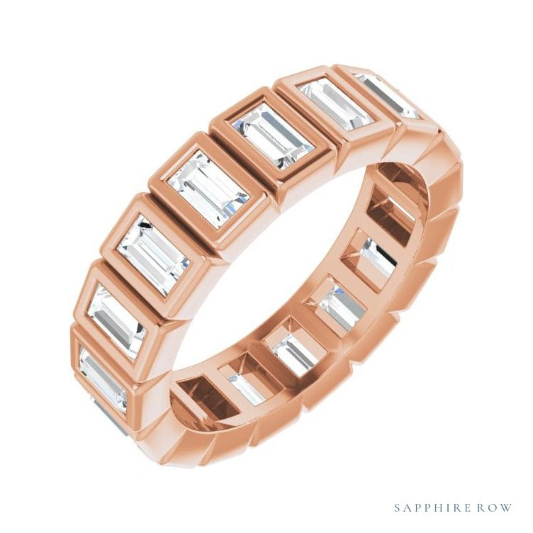 Sapphire Row Lab-Grown Diamond Baguette Bezel Band - 14K Rose Gold, 3.5 × 2 mm, 5.5
