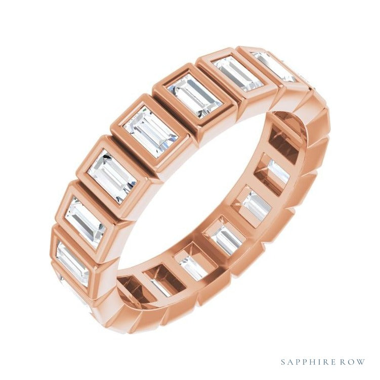 Sapphire Row Lab-Grown Diamond Baguette Bezel Band - 14K Rose Gold, 3.5 × 2 mm, 7.5