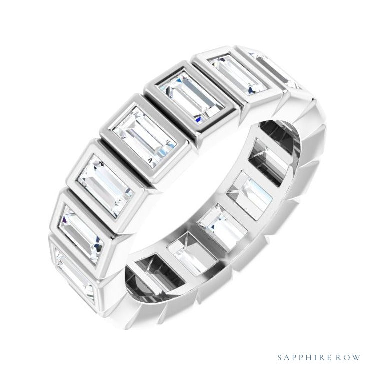 Sapphire Row Lab-Grown Diamond Baguette Bezel Band - 14K White Gold, 3.75 × 2 mm, 4