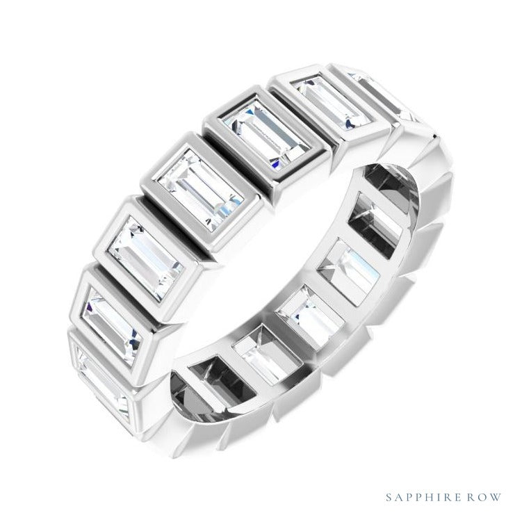 Sapphire Row Lab-Grown Diamond Baguette Bezel Band - 14K White Gold, 3.75 × 2 mm, 5