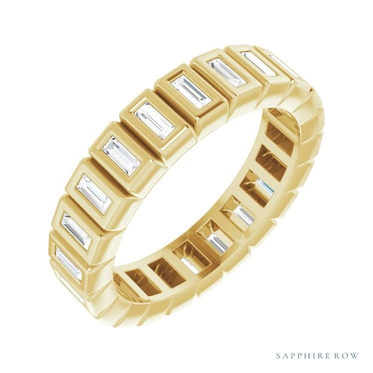 Sapphire Row Lab-Grown Diamond Baguette Bezel Band - 14K Yellow Gold, 2.5 × 1 mm, 4