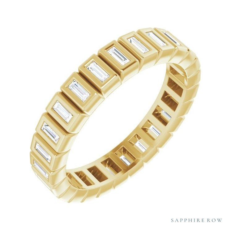 Sapphire Row Lab-Grown Diamond Baguette Bezel Band - 14K Yellow Gold, 2.5 × 1 mm, 7