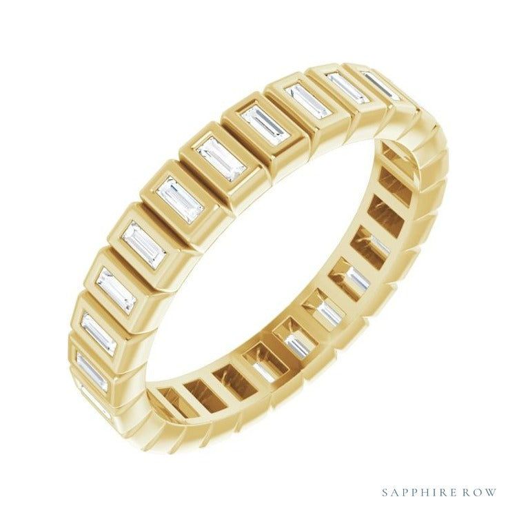 Sapphire Row Lab-Grown Diamond Baguette Bezel Band - 14K Yellow Gold, 2.5 × 1 mm, 8