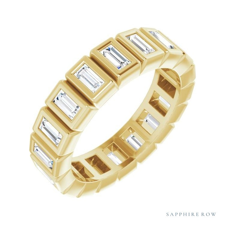 Sapphire Row Lab-Grown Diamond Baguette Bezel Band - 14K Yellow Gold, 3 × 1.5 mm, 4