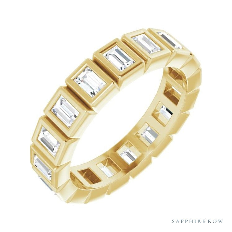 Sapphire Row Lab-Grown Diamond Baguette Bezel Band - 14K Yellow Gold, 3 × 2 mm, 6.5