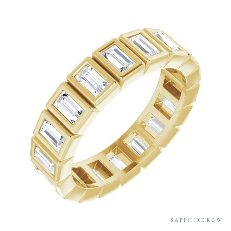 Sapphire Row Lab-Grown Diamond Baguette Bezel Band - 14K Yellow Gold, 3.5 × 2 mm, 7